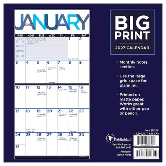 2027 Big Print Mini Calendar
